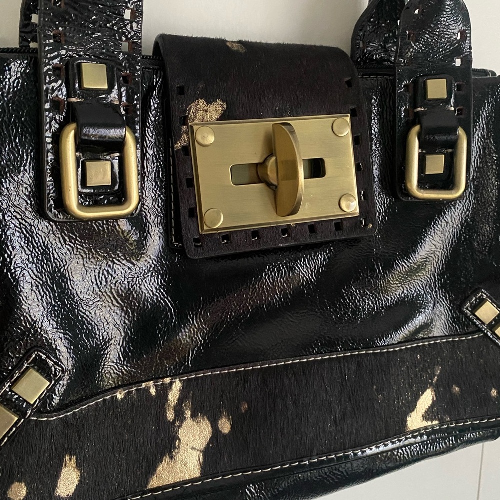 Charlie Lapson Black & Gold Leather & Cowhide Purse - Picture 5 of 14
